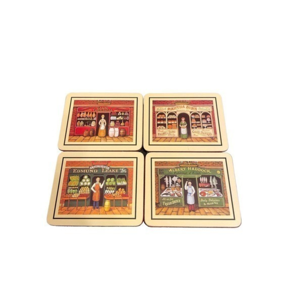 Vintage Lady Clare‎ Coasters - Shop Fronts Set Of 4- Felt Back -